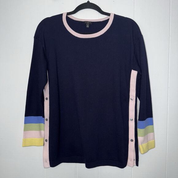 Talbots Women’s Tipped Side Button Sweater Navy Blue Size MP - Picture 2 of 6